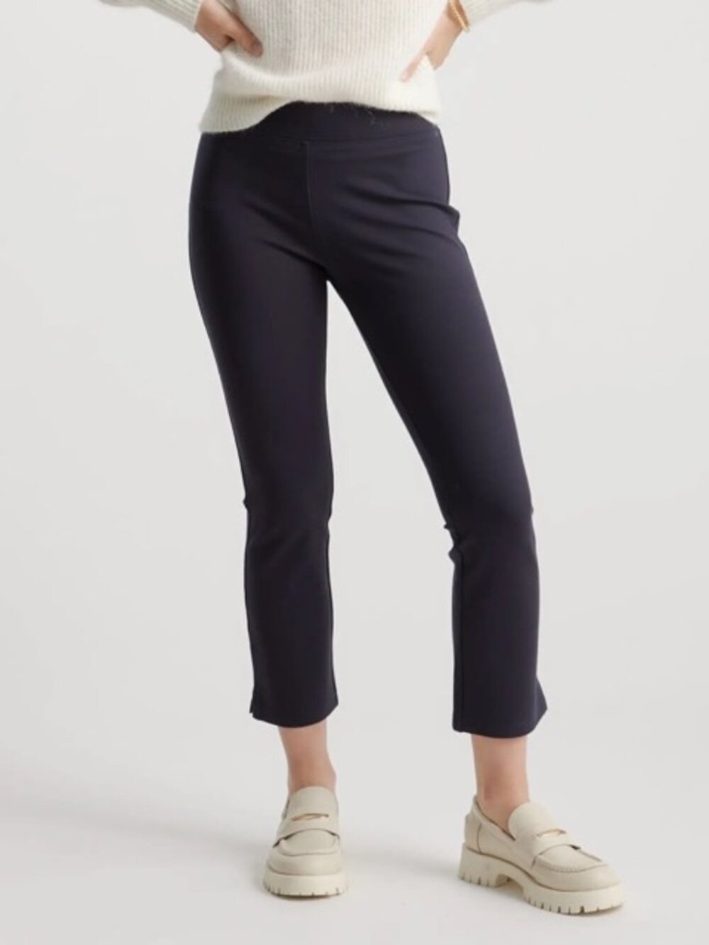 Quince Ultra-Stretch Ponte Kick Flare Pants Navy Sz L